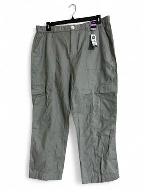Dunnes Grey Cargo Pants Sz 20 High Waisted Utility Linen/Cotton Closet Staple